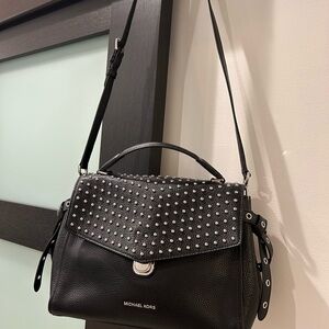 Michael Kors Black Studded Pebbled Leather Satchel